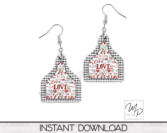 Valentine's Day Cow Tag Sublimation Design for Earrings, Keychains, Digital Design Download