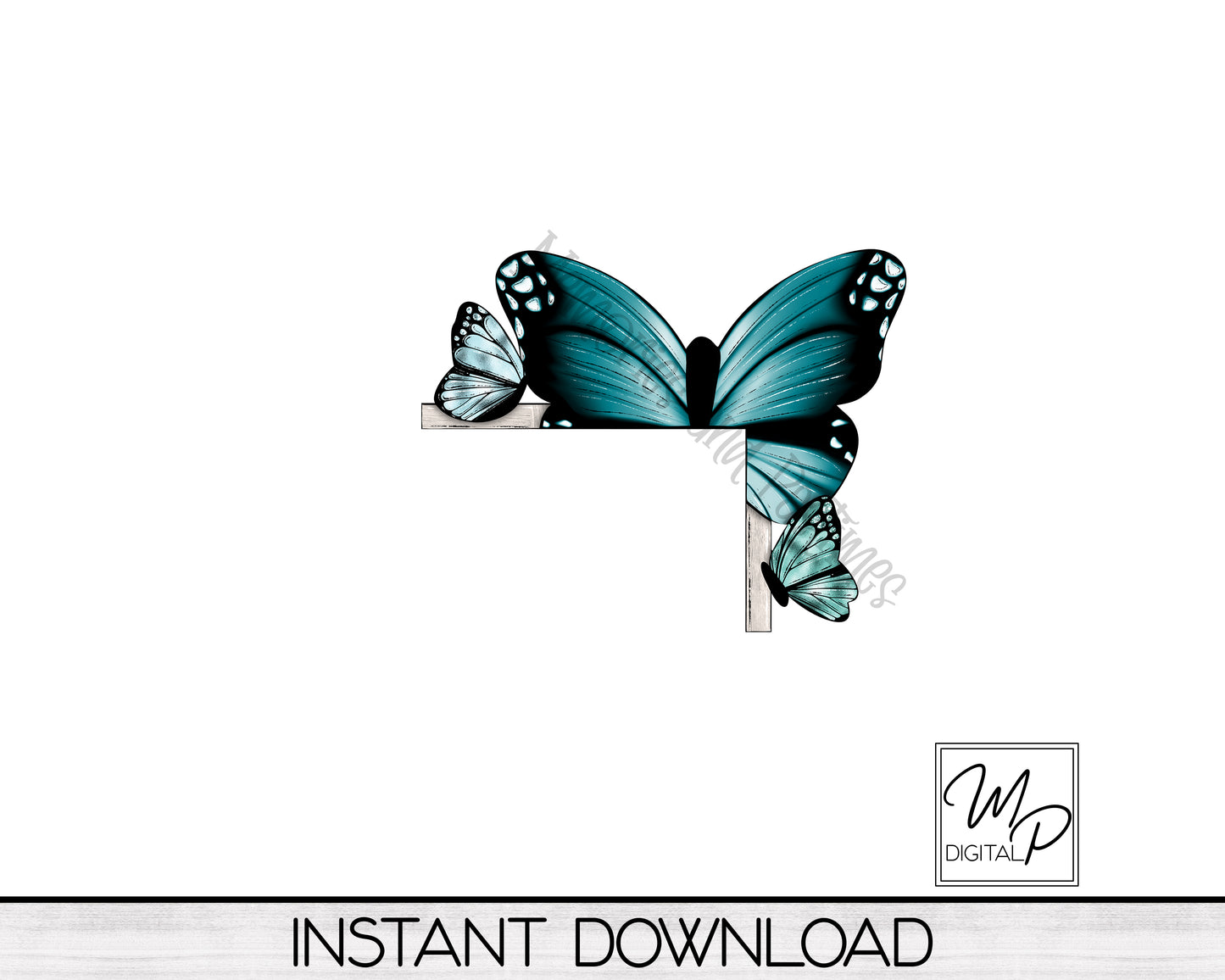 Teal Butterflies Over The Door Corner Sitter PNG Digital Download for Sublimation
