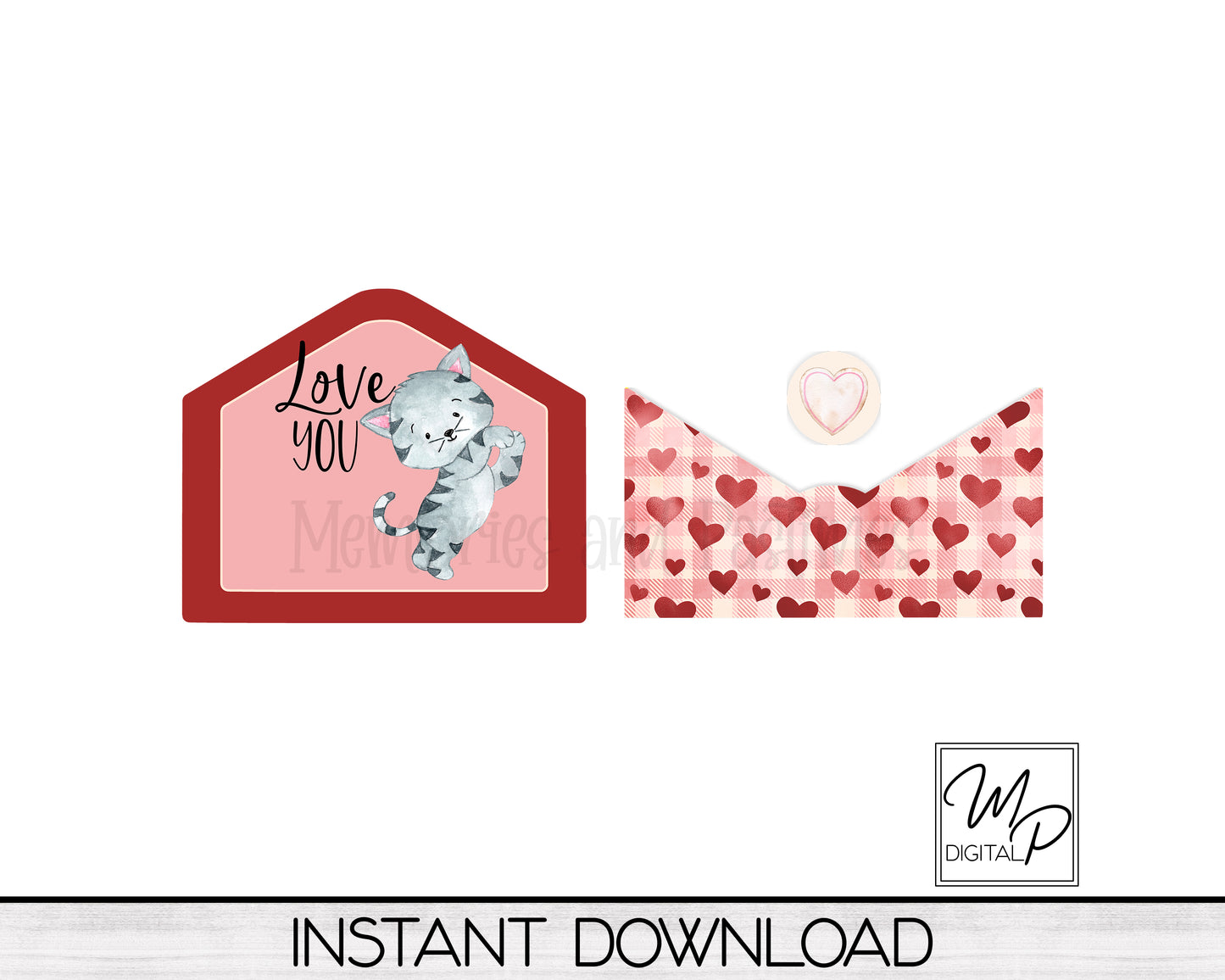 Cat Valentine's Day Letter / Gift Card Holder PNG Design for Sublimation, Digital Download