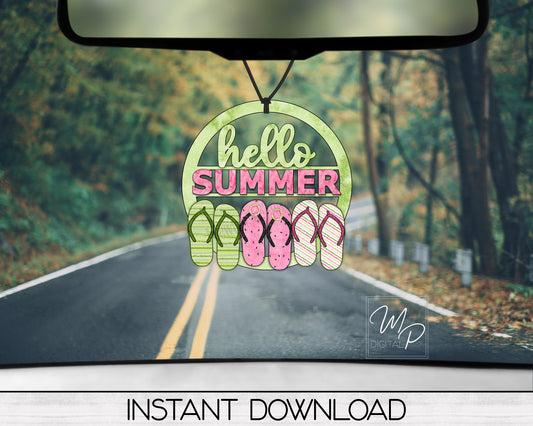 Hello Summer Watermelon PNG Design for Sublimation of Hoop Earrings and Car Charms, Digital Download