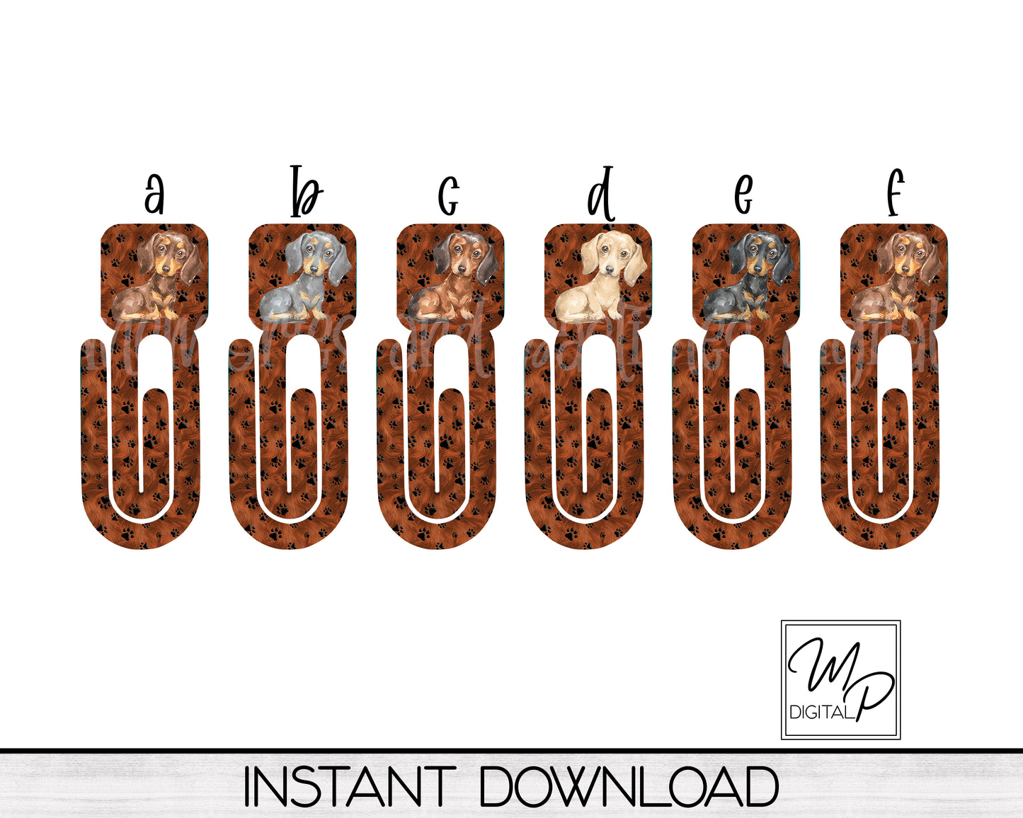 Six Breed Colors, Dachshund Bookmark Clip, PNG Sublimation Digital Design Download