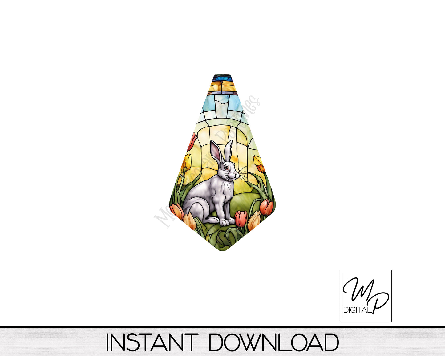 Easter Bunny Stained Glass Geometric Earring PNG Design for Sublimation, Digital Download