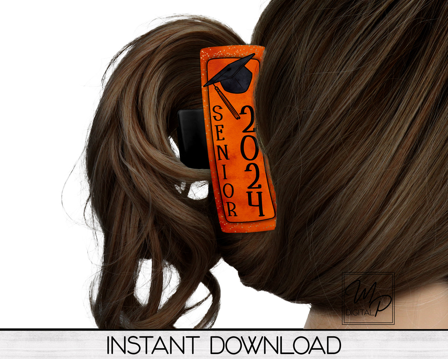Orange Senior 2024 Hair Clip PNG Sublimation Design, Digital Download