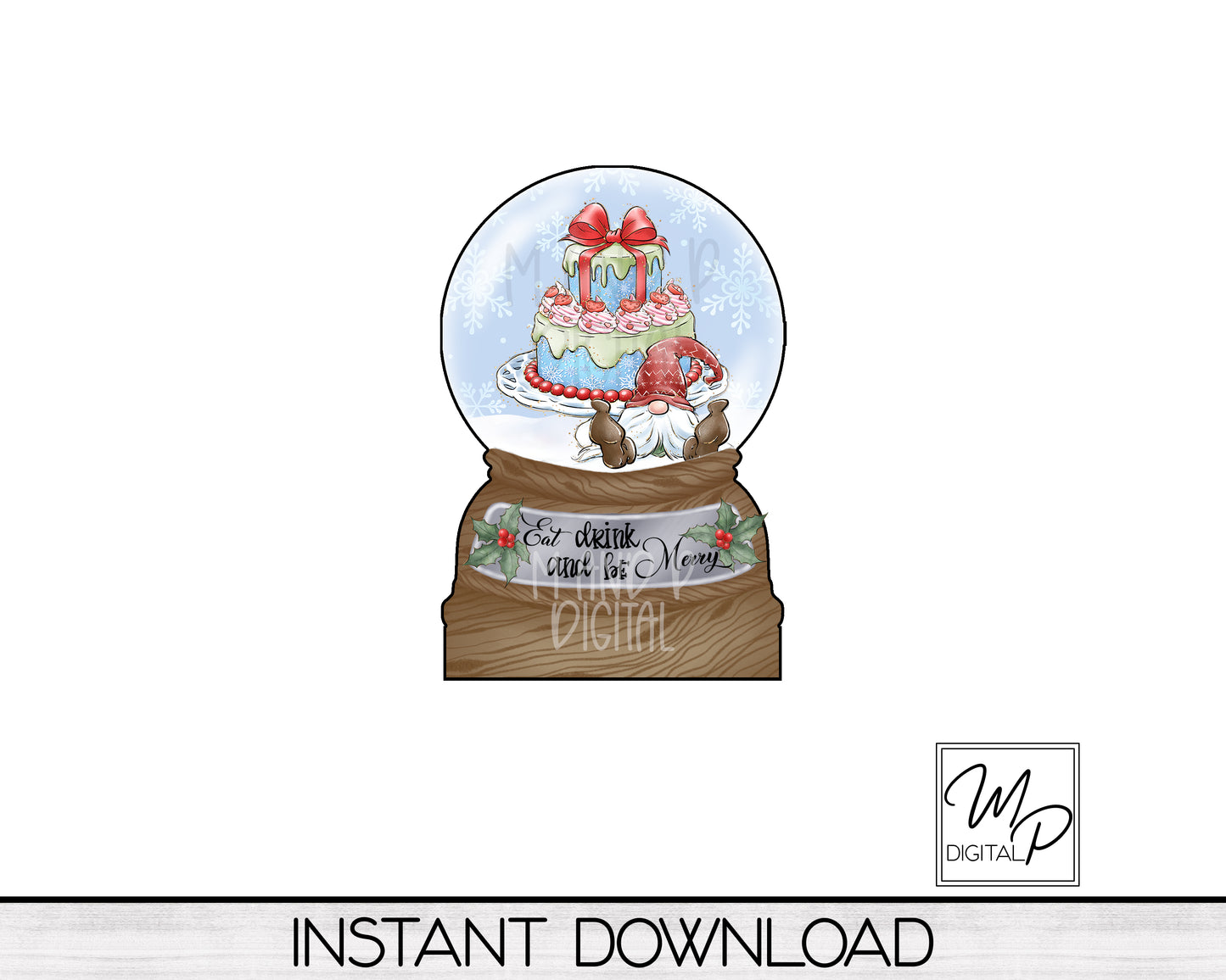 Christmas Gnome Snow Globe LED Light Up Sign, Acrylic Night Light PNG Sublimation Design, Digital Download