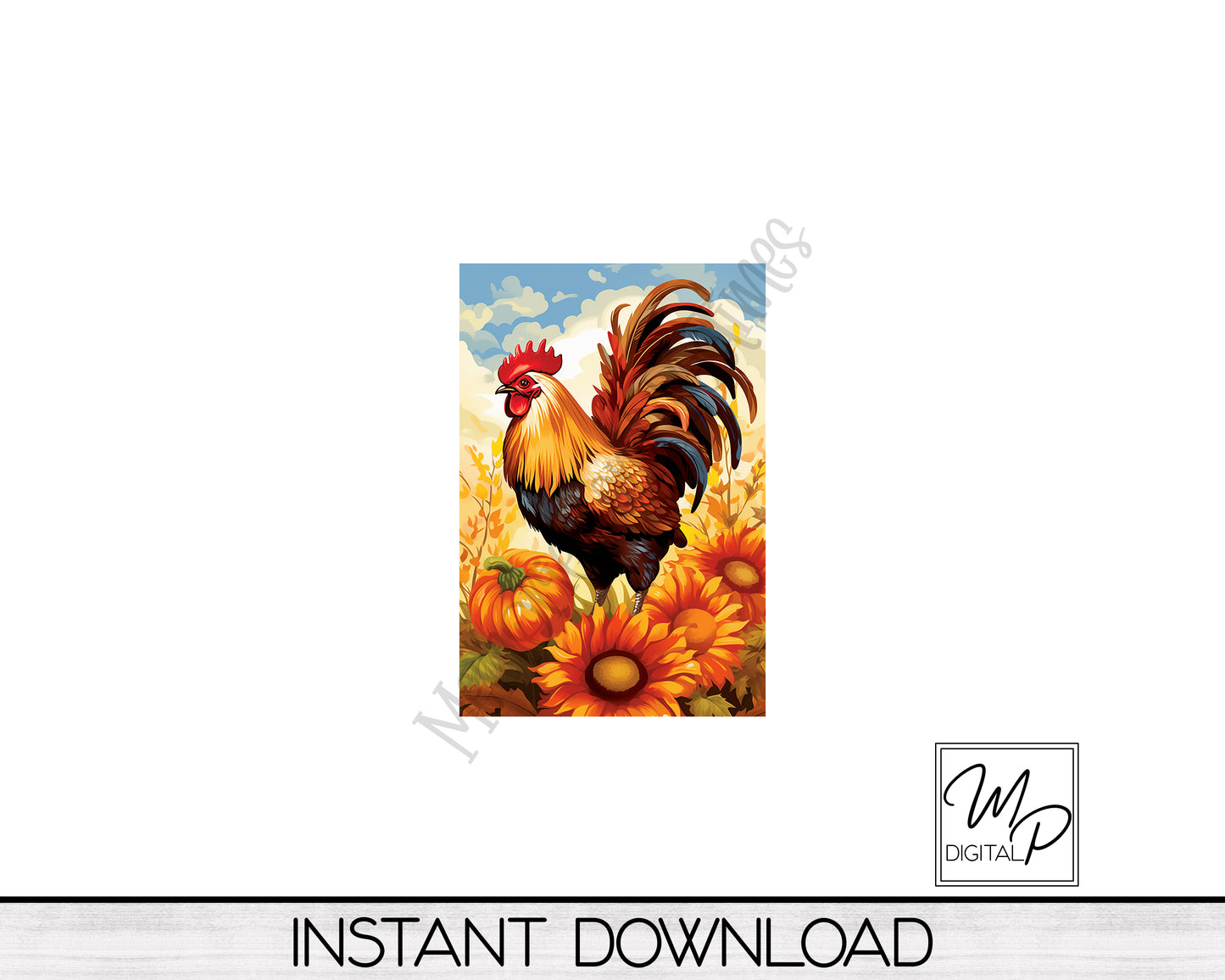 12x18 Garden Flag Sublimation Design, Fall Rooster, Patio Flag Digital Download