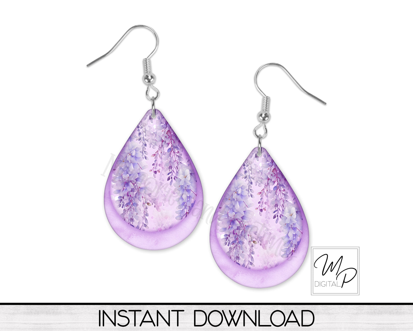 Wisteria Teardrop Earring PNG Design BUNDLE for Sublimation, Digital Download