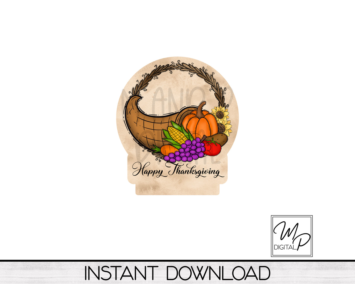 Happy Thanksgiving Cornucopia Round LED Light Up Sign PNG Sublimation Design, Acrylic Lamp, Digital Download