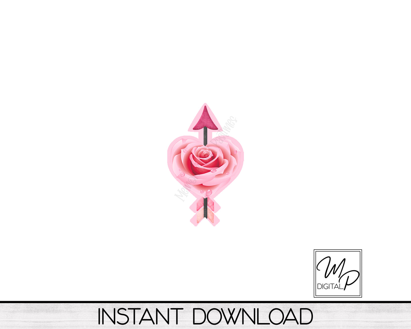 Rose Heart and Arrow PNG Design for Sublimation of Earrings, Digital Download