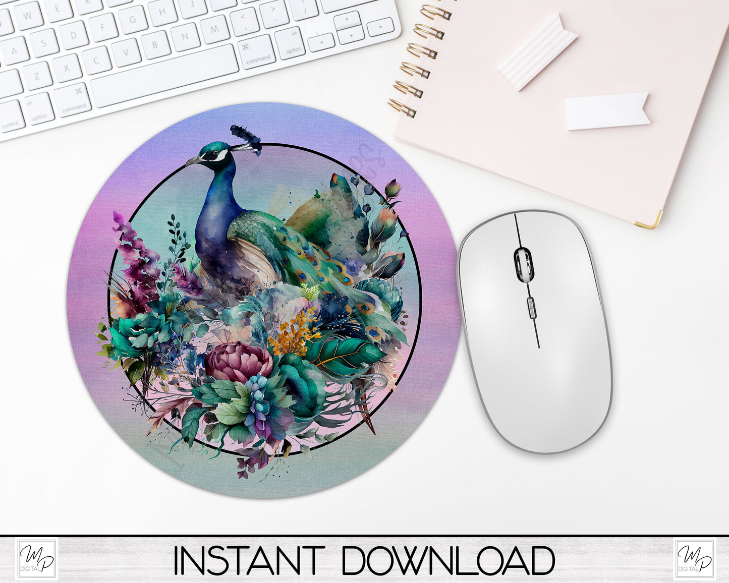 Peacock Round Door Hanger Sign, PNG Design for Sublimation, Digital Download