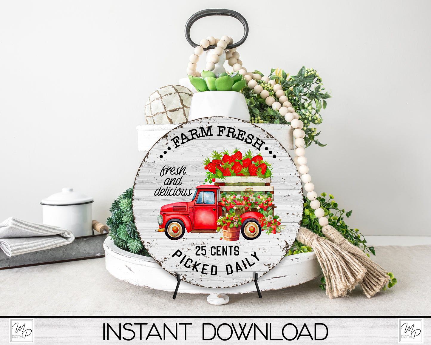 Strawberries Round Door Sign, PNG Design for Sublimation, Digital Download
