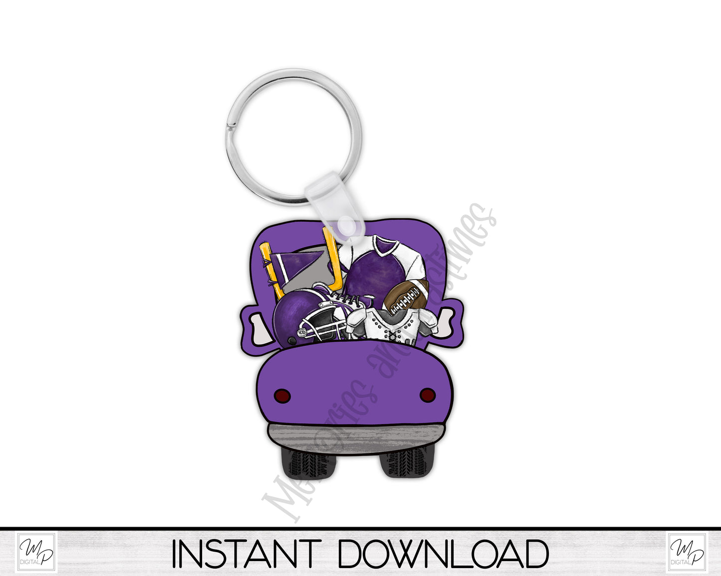 Purple Football Truck Door Hanger PNG Design for Sublimation, Digital Download