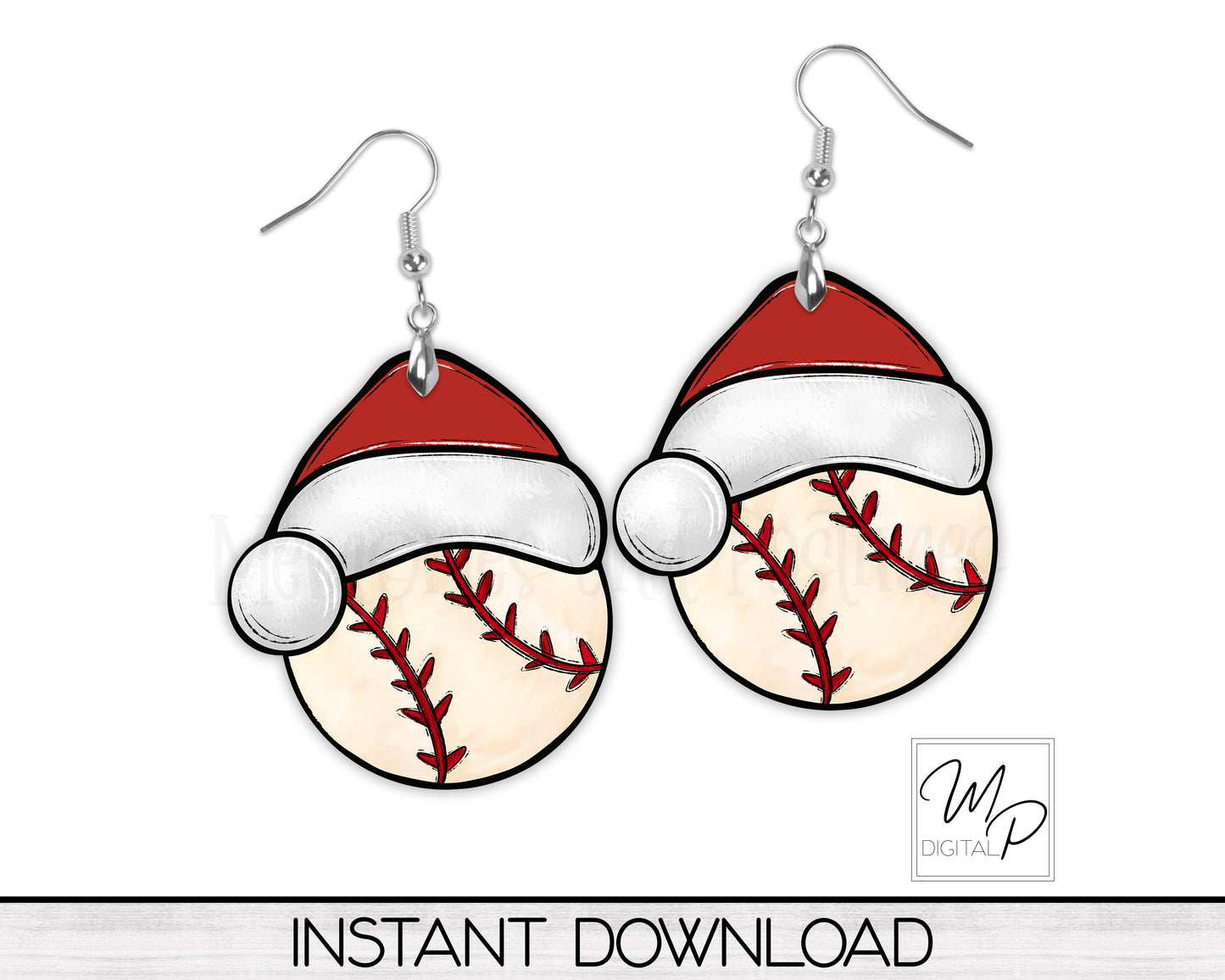 Christmas Baseball Santa Hat PNG Design for Sublimation, Digital Download