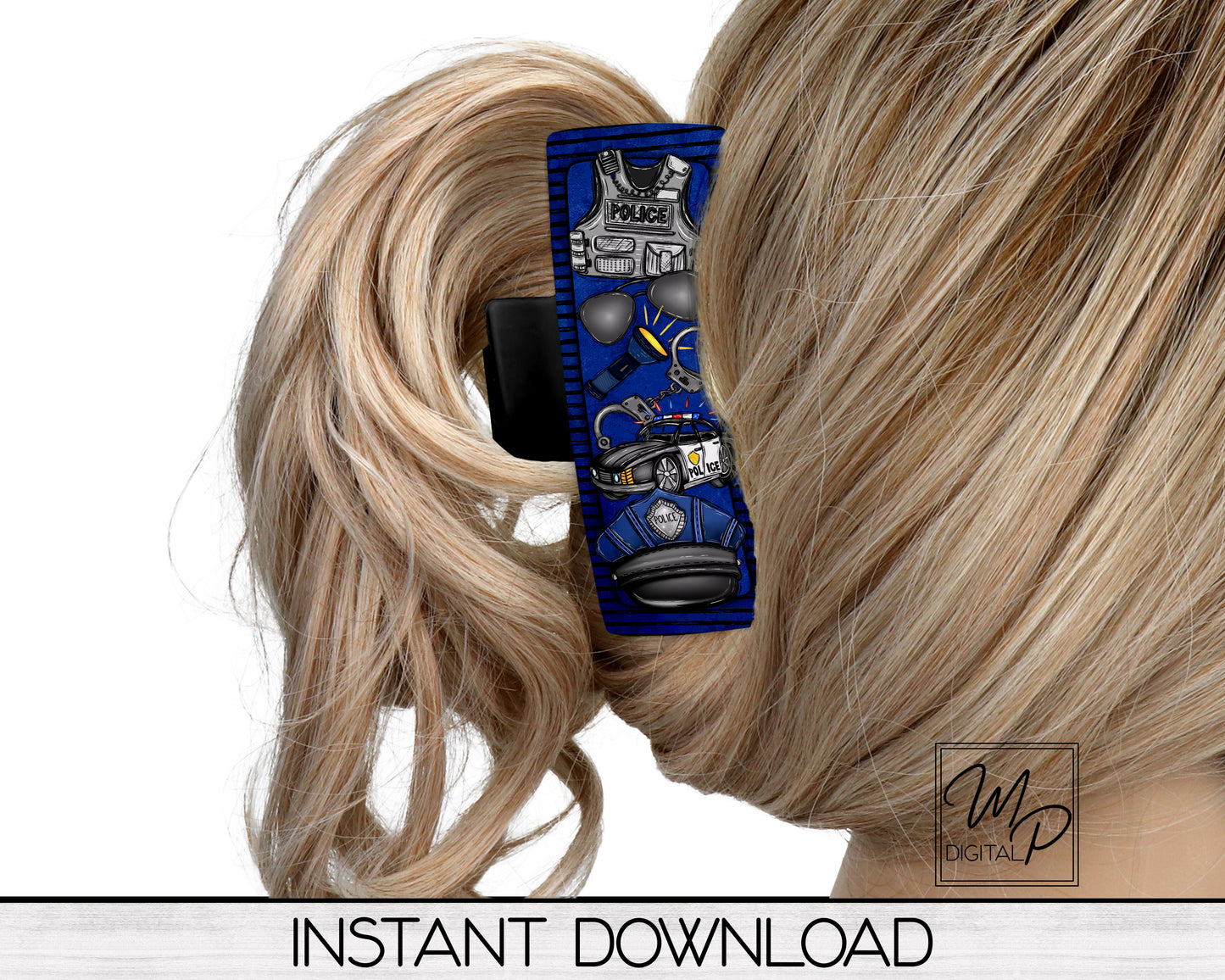 Police Hair Clip PNG Sublimation Design, Digital Download