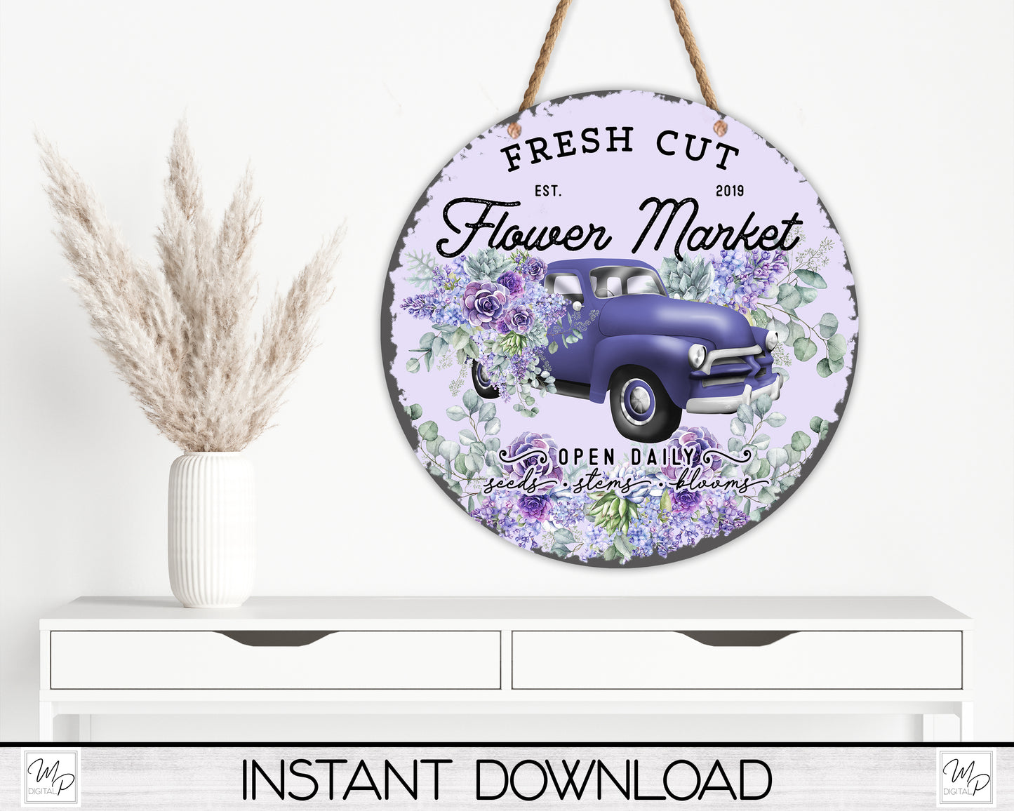 Flower Market Sign, Round PNG Design for Sublimation, Digital Download