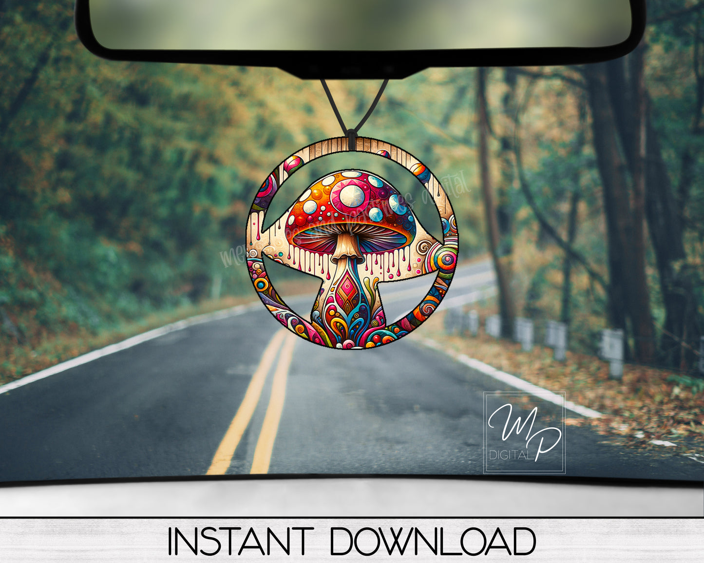 Hippie Mushroom PNG Design for Sublimation of Earrings, Mushroom with Leather, Digital Download