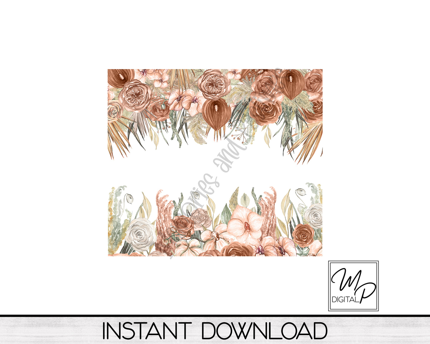Boho Floral 40oz Tumbler Wrap Design - Floral PNG Tumbler Sublimation Design Download