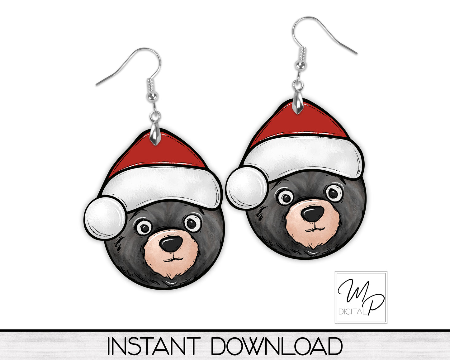 Christmas Bear Santa Hat PNG Design for Sublimation, Digital Download