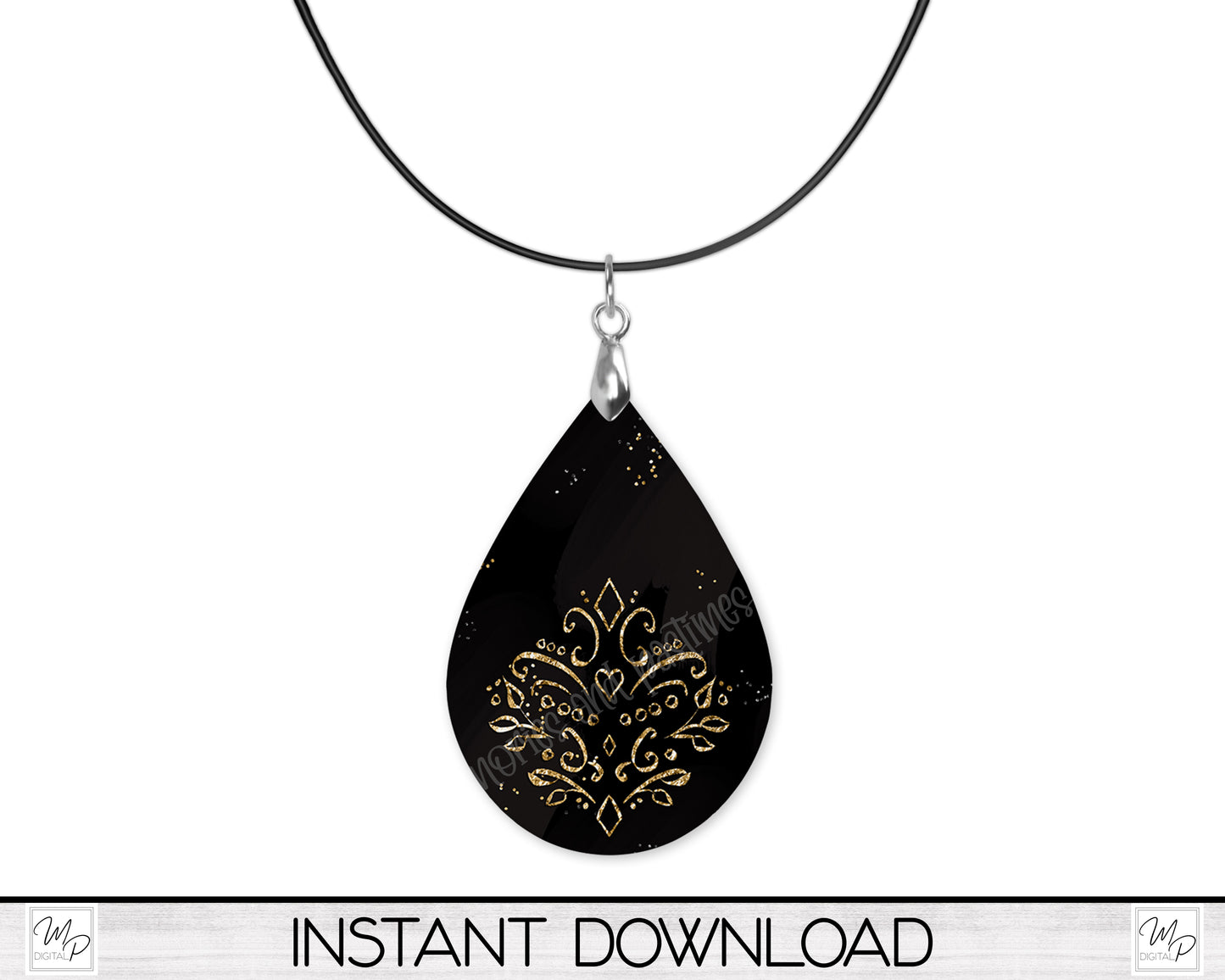 Black and Gold Teardrop Earring Design for Sublimation, Digital Download