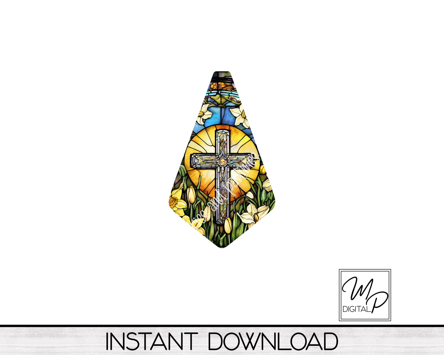 Cross Stained Glass Geometric Earring PNG Design for Sublimation, Digital Download