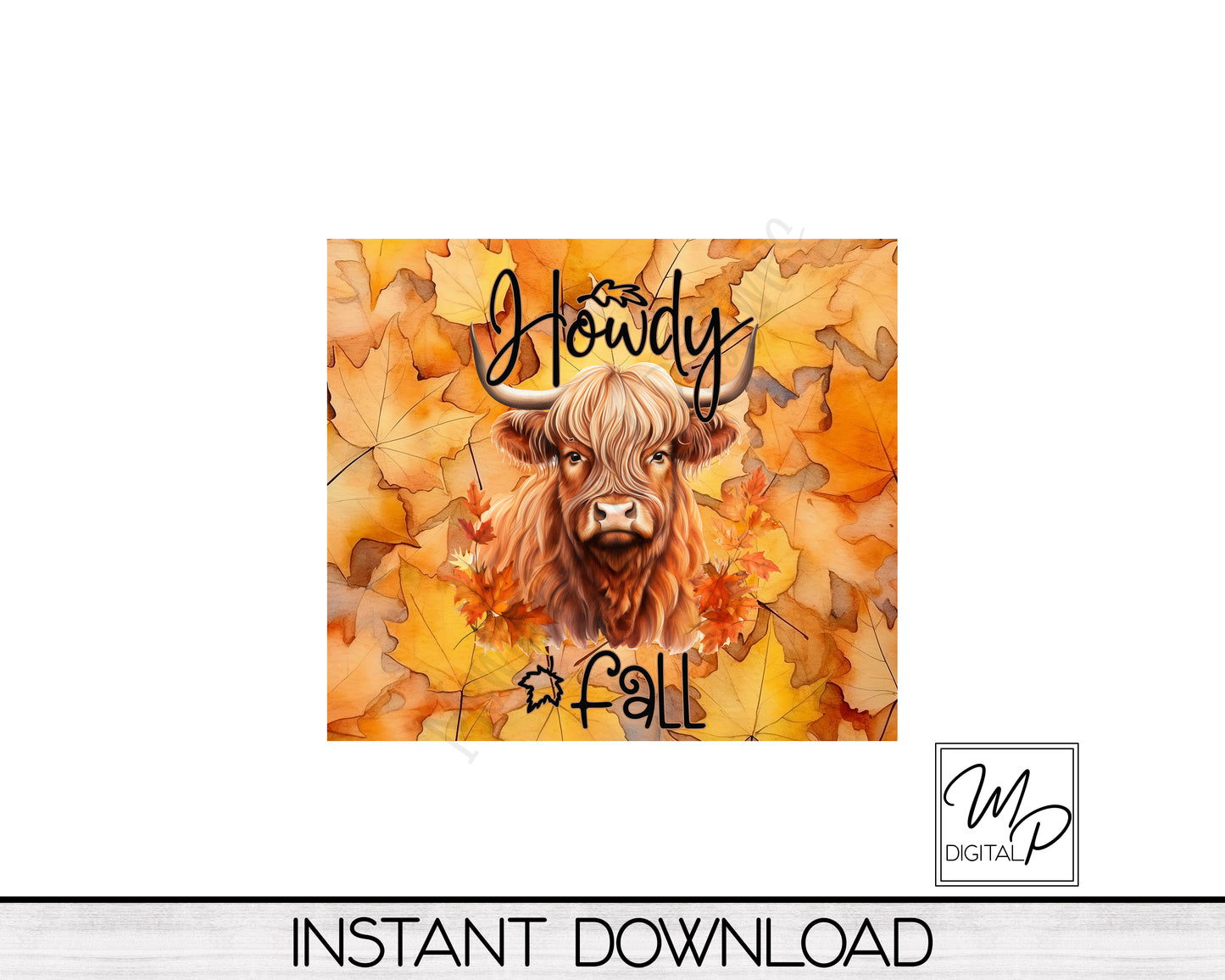 Howdy Fall Hyland Cow 20oz Skinny Tumbler Design - PNG Instant Digital Download - Commercial Use