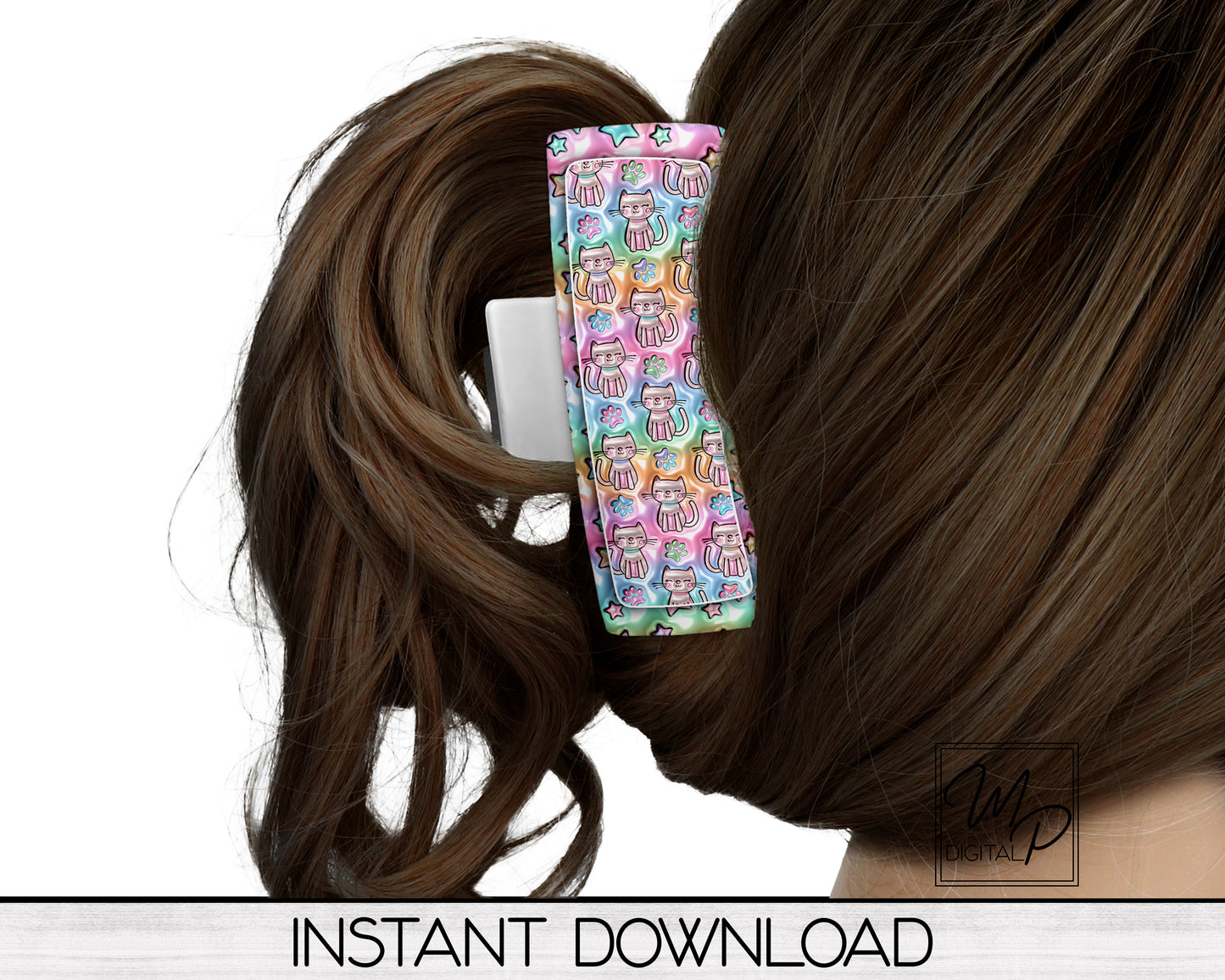 Puffy Cat Hair Clip PNG Sublimation Design, Digital Download