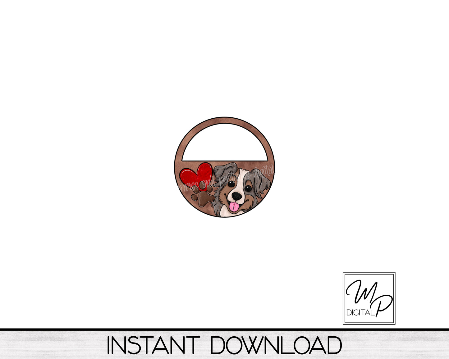 Australian Shepard Half Circle PNG Design for Sublimation of Earrings with Leather, Digital Download