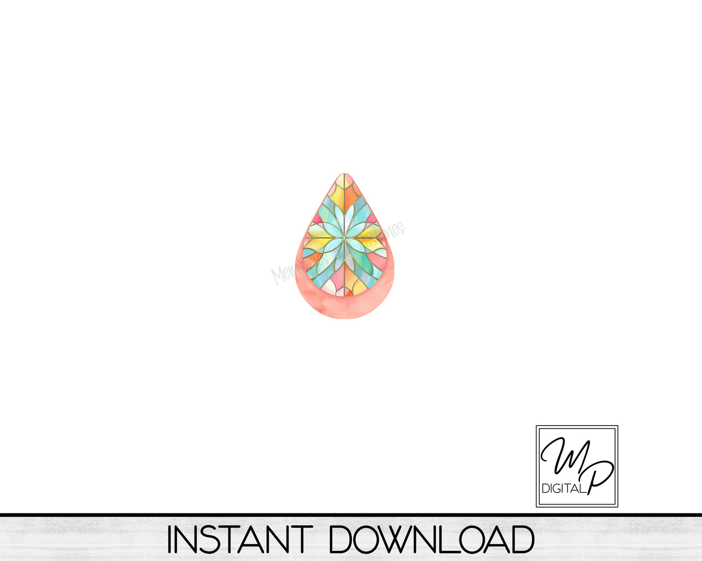 Spring Stained Glass Teardrop Earring PNG Design for Sublimation, Digital Download