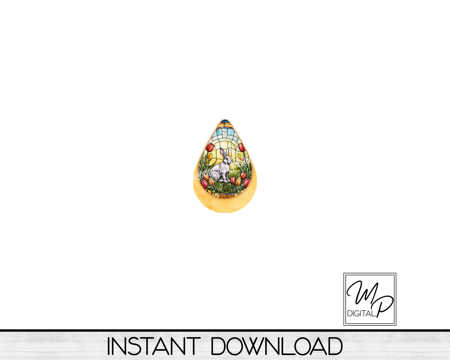 Easter Bunny Stained Glass Teardrop Earring PNG Design for Sublimation, Digital Download
