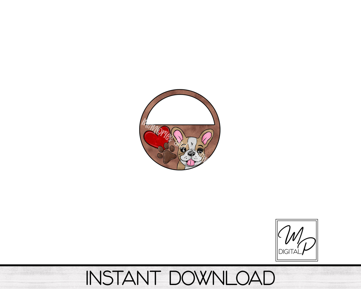 Brown French Bulldog Half Circle PNG Design for Sublimation of Earrings with Leather, Digital Download