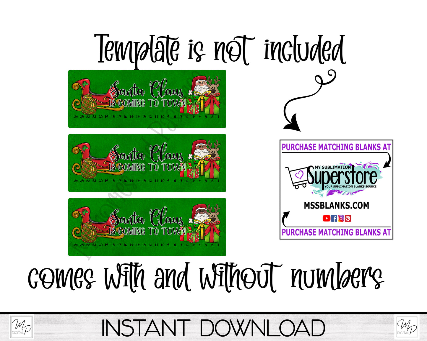 Santa and Sleigh Candy Cane Countdown Sign PNG Sublimation Digital Download, Candy Cane Holder Advent Calendar