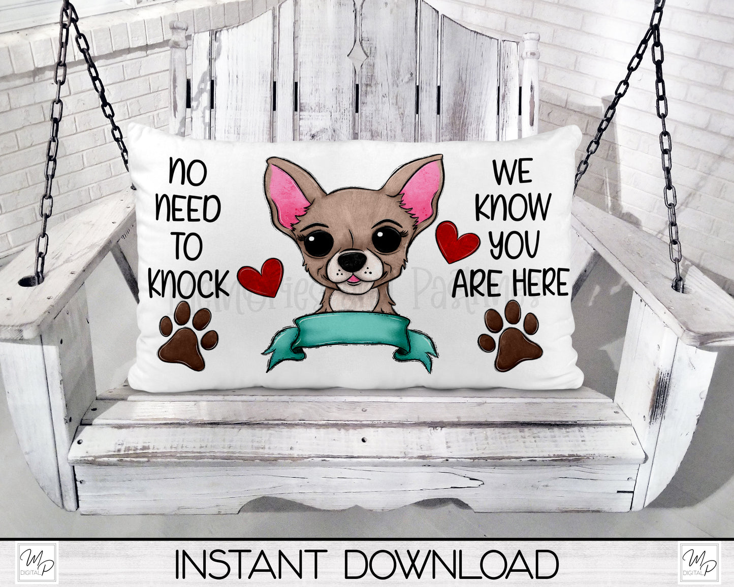 Chihuahua Door Mat Design for Sublimation, No Need To Knock, Digital Download