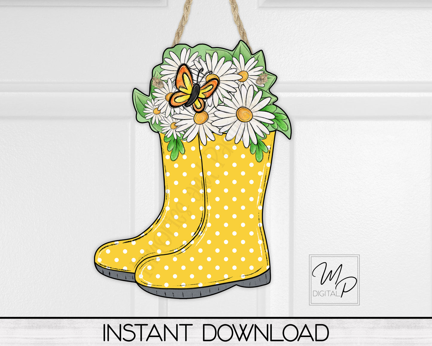 Rain Boots and Daisies PNG Design for Sublimation of Earrings, Door Hangers, Digital Download