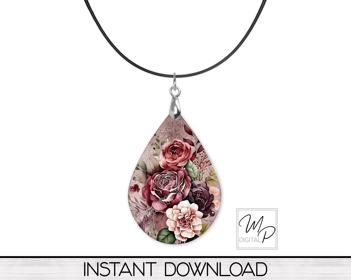 Burgundy and Mauve Floral Teardrop Earring Design for Sublimation, Digital Download