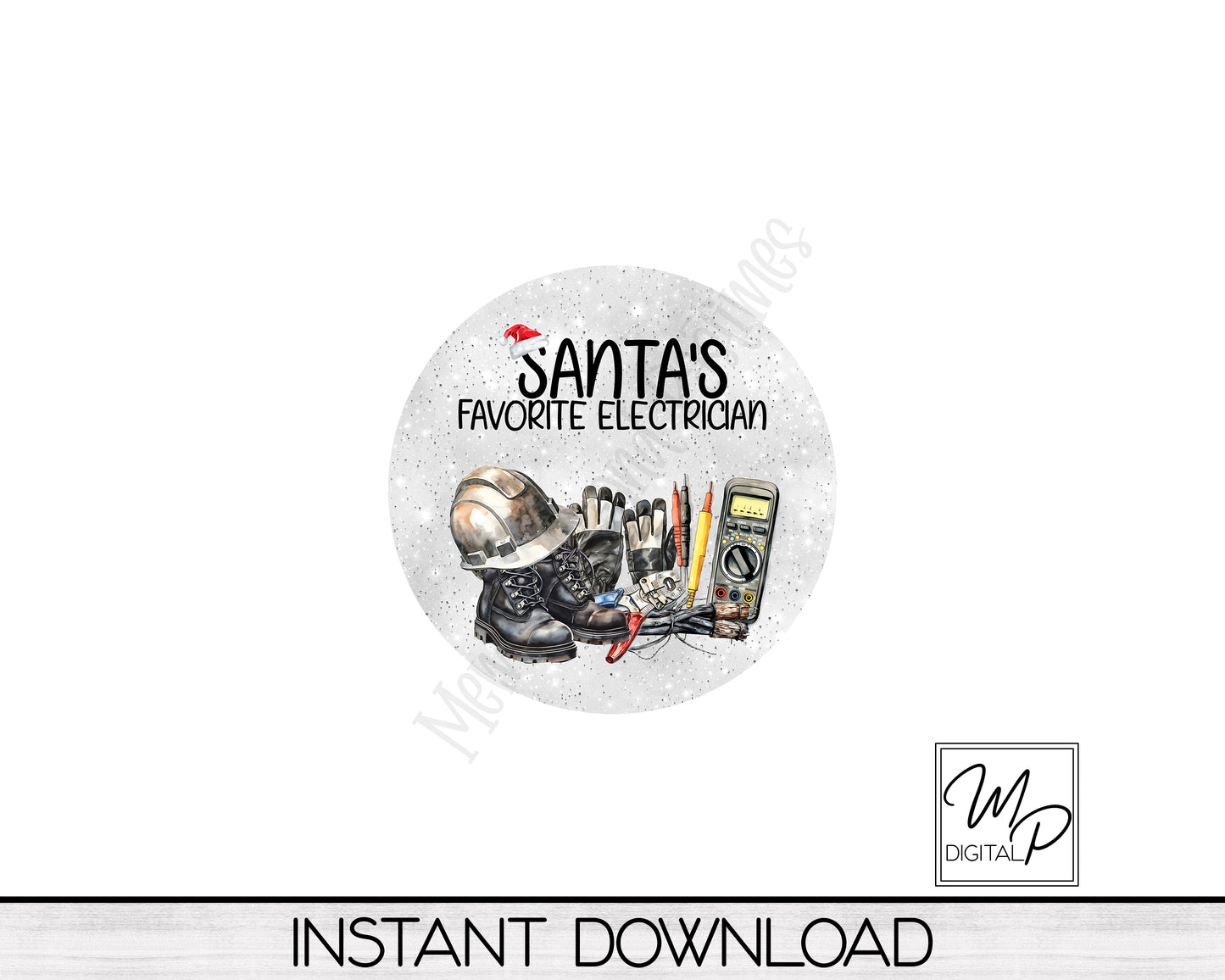 Santa's Favorite Electrician Round Ornament PNG Digital Download for Sublimation