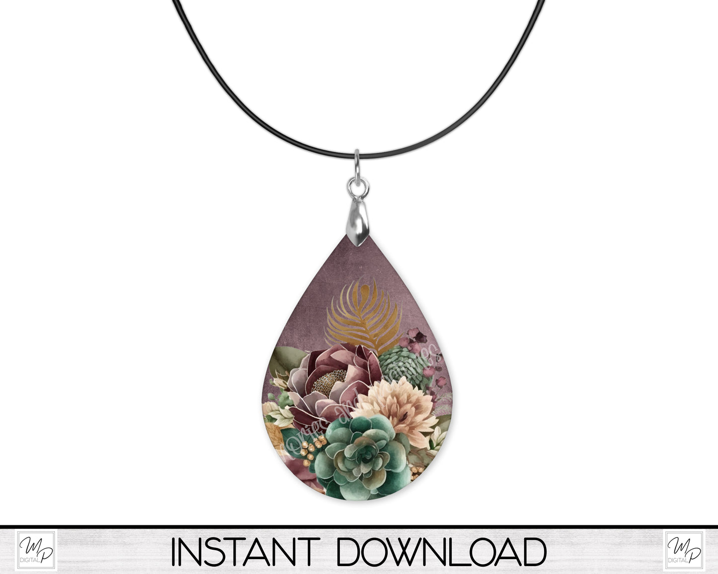 Burgundy Floral Teardrop Earring Design for Sublimation, Digital Download