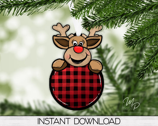 Christmas Reindeer Bulb Ornament PNG Design for Sublimation, Digital Download