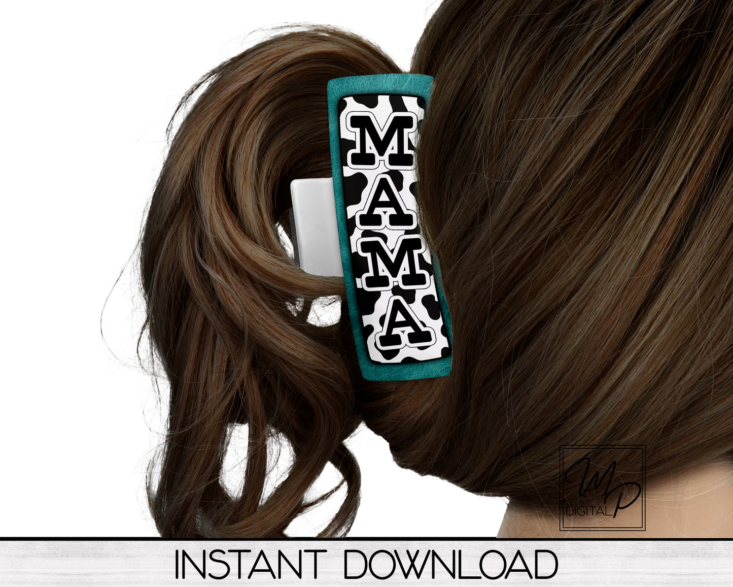 Cow Print Mama Hair Clip PNG Sublimation Design, Digital Download