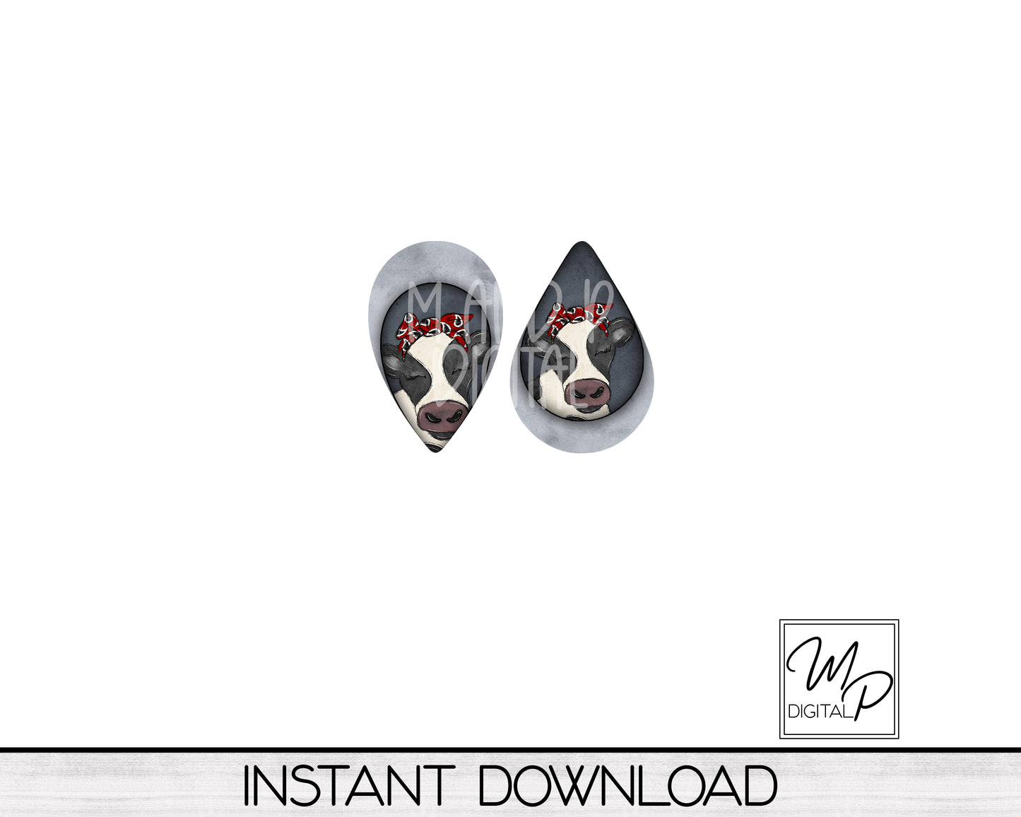 Cow Upside Down Teardrop PNG Design for Sublimation of Earrings with Leather, Digital Download