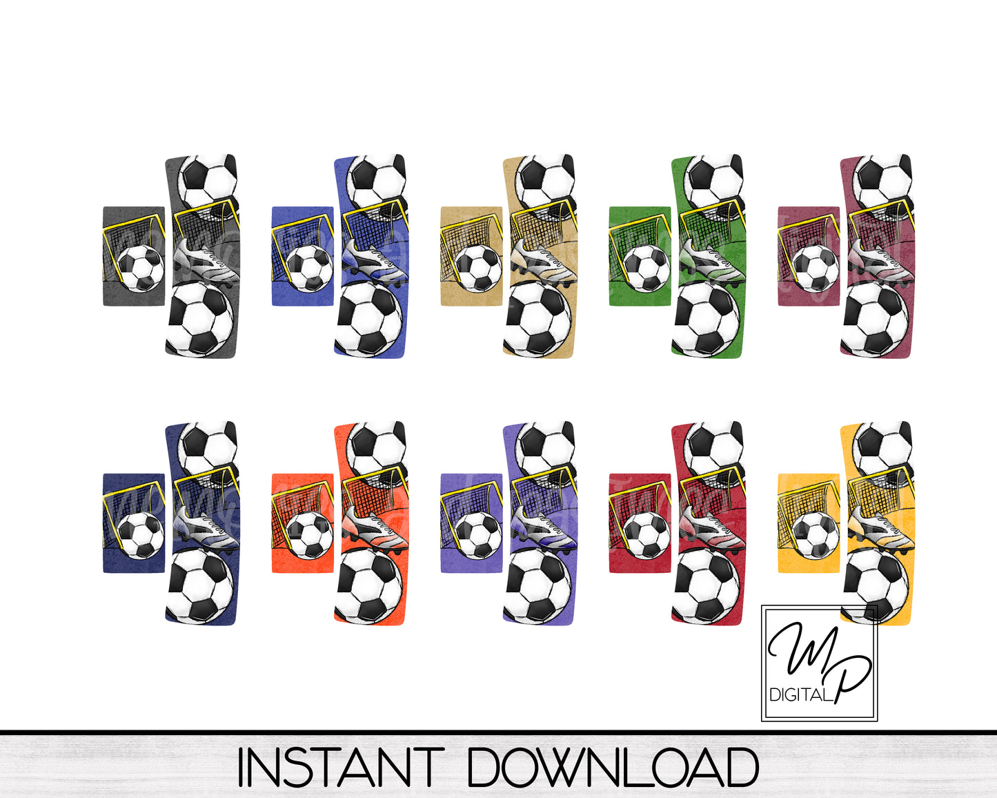 10 Colors Soccer Team Spirit Hair Clip Sublimation Design, Digital Download