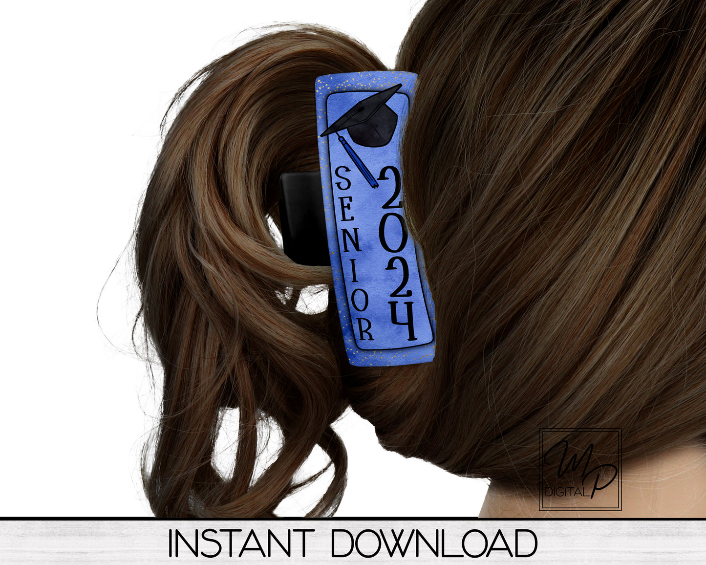 Blue Senior 2024 Hair Clip PNG Sublimation Design, Digital Download