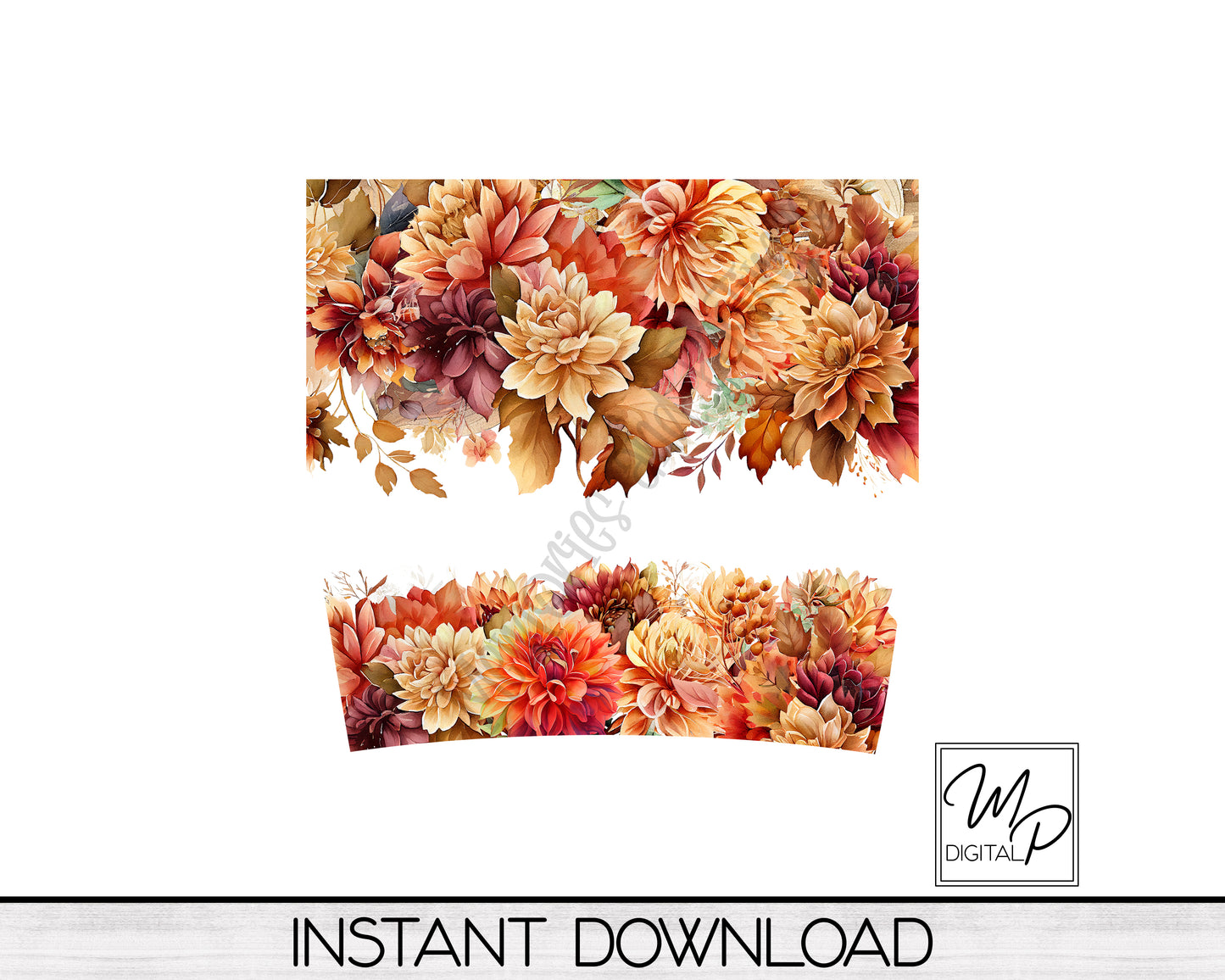 Fall Floral 40oz Quencher Tumbler Wrap - PNG Tumbler Design Sublimation - Digital Designs Downloads - Commercial Use