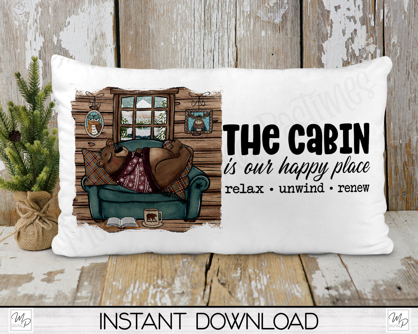 Winter Cabin Door Mat Design for Sublimation, Digital Download