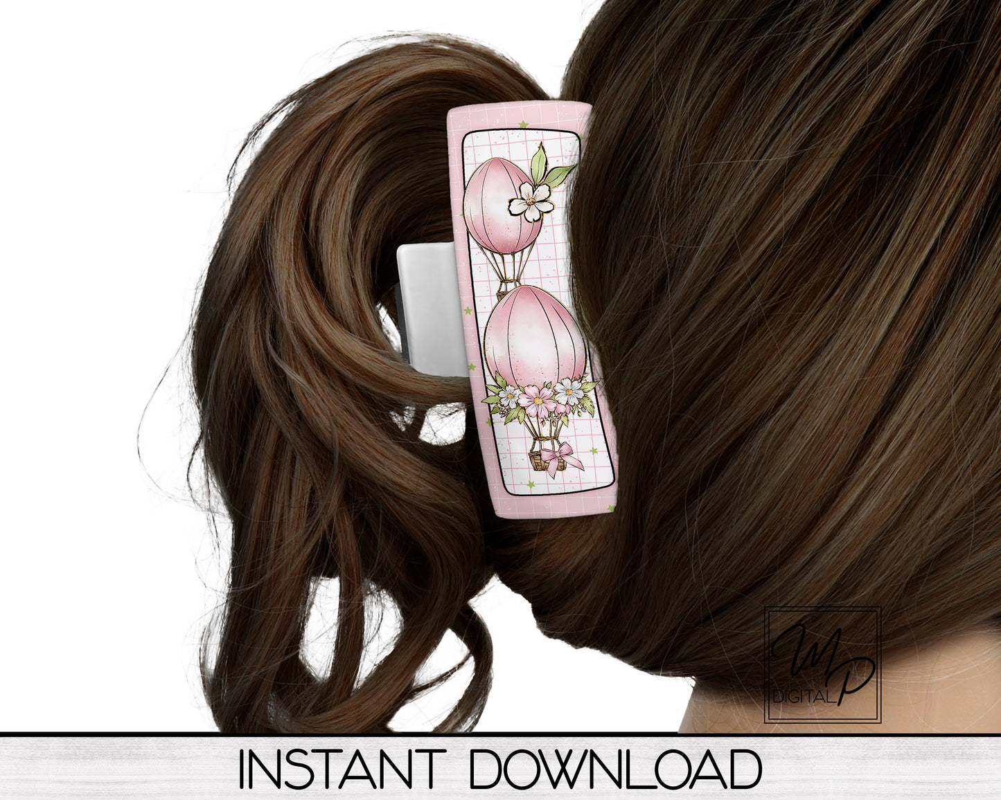 Spring Hot Air Balloon Hair Clip PNG Sublimation Design, Digital Download