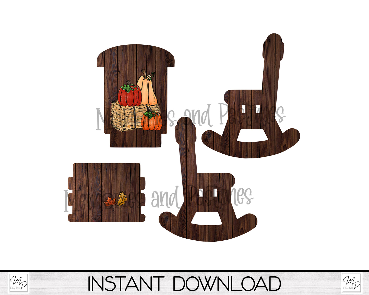 Fall Pumpkins MDF Rocking Chair PNG Sublimation Design, Digital Download