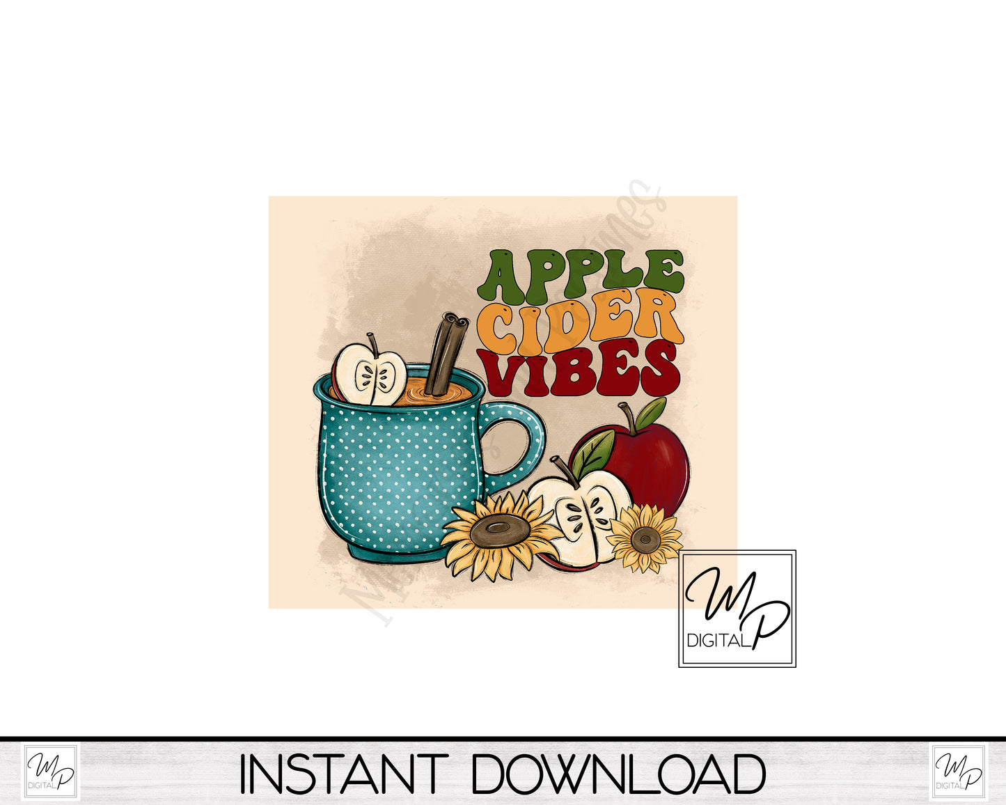 Fall Apple Cider Vibes 20oz Skinny Tumbler PNG Sublimation Design, Digital Download