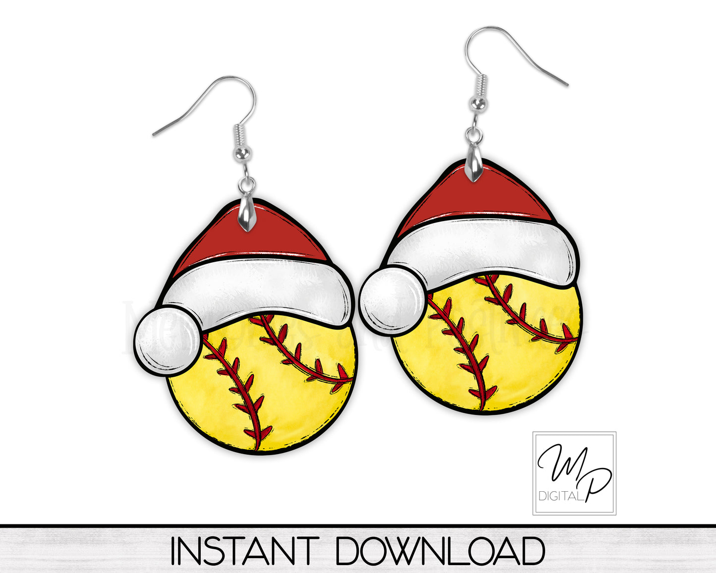 Christmas Softball Santa Hat PNG Design for Sublimation, Digital Download