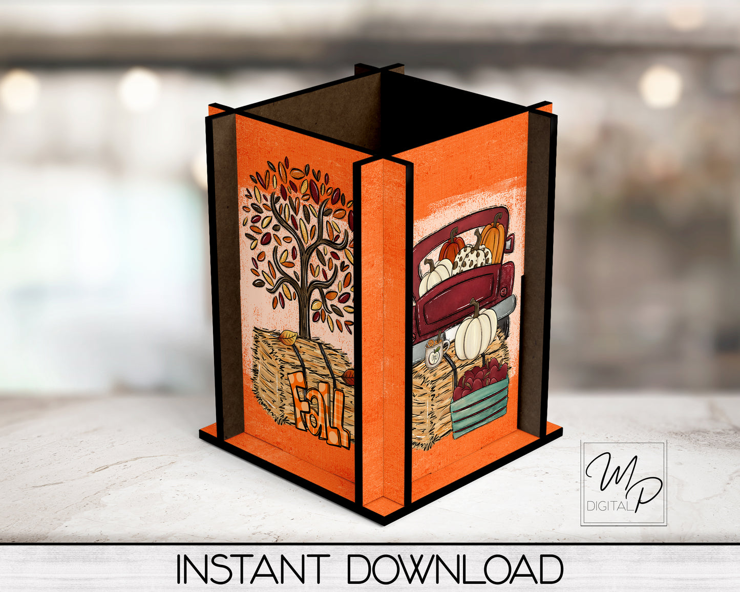 Fall Pencil / Utensil Box PNG Sublimation Design, MDF Box Design Digital Download