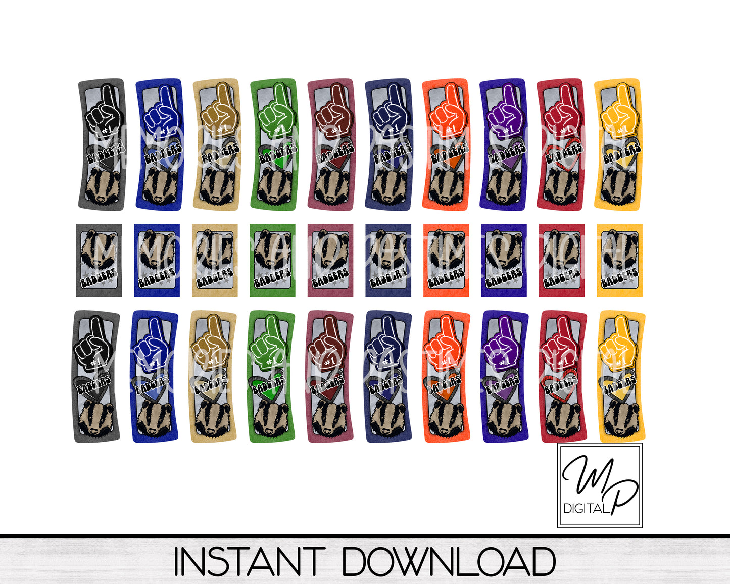 10 Colors Badgers Team Spirit Hair Clip Sublimation Design, Digital Download