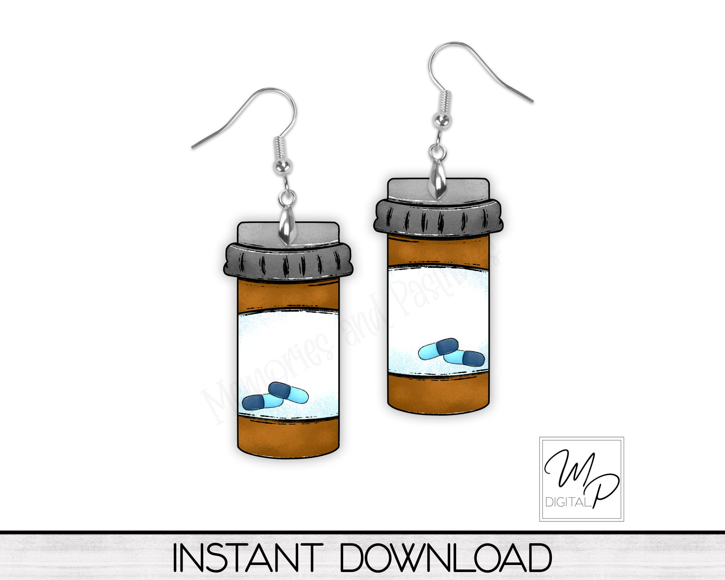 Pill Bottle PNG Design for Sublimation of Earrings and Badge Reels, Digital Download
