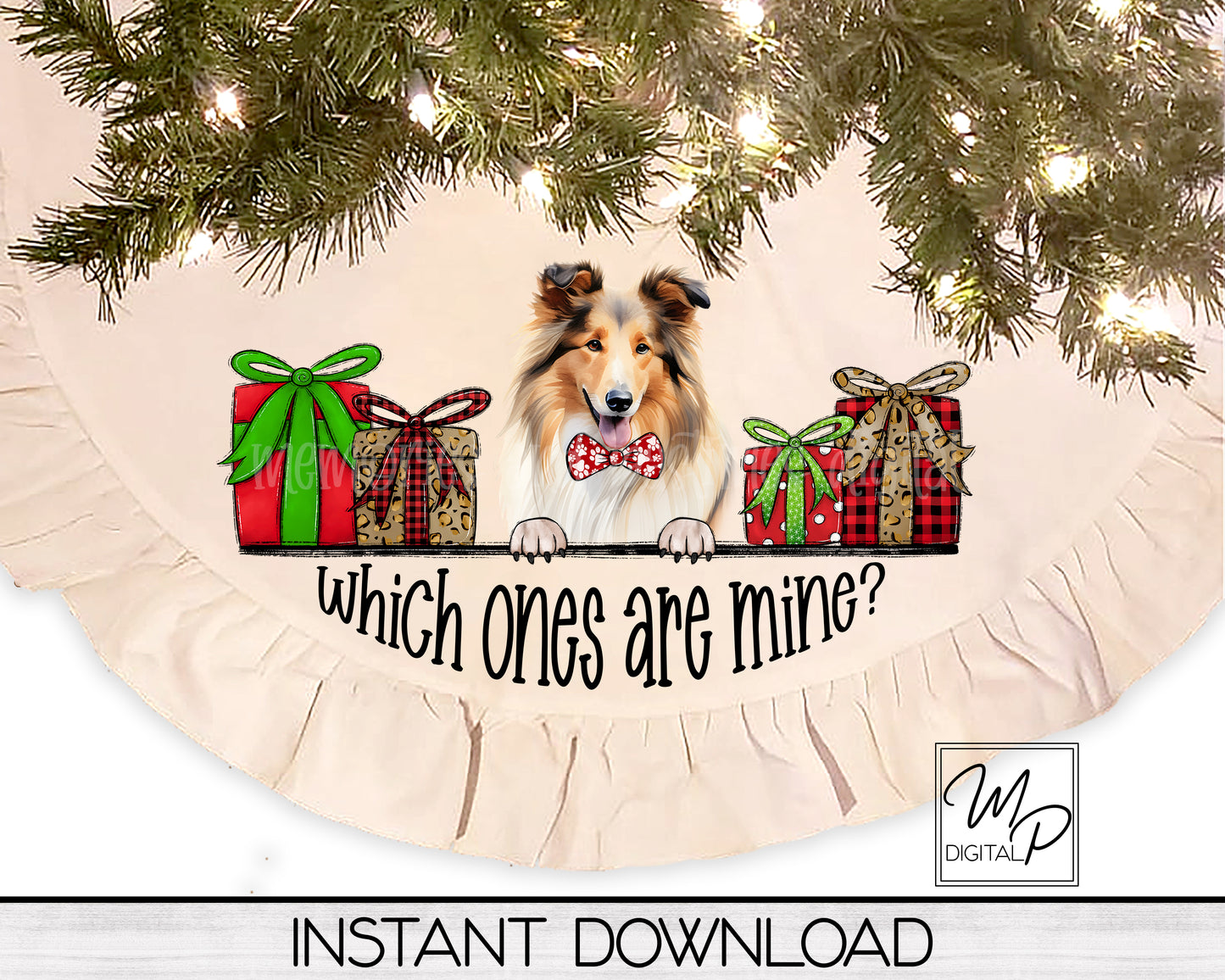 Christmas Collie Tree Skirt Sublimation Design - Commercial Use